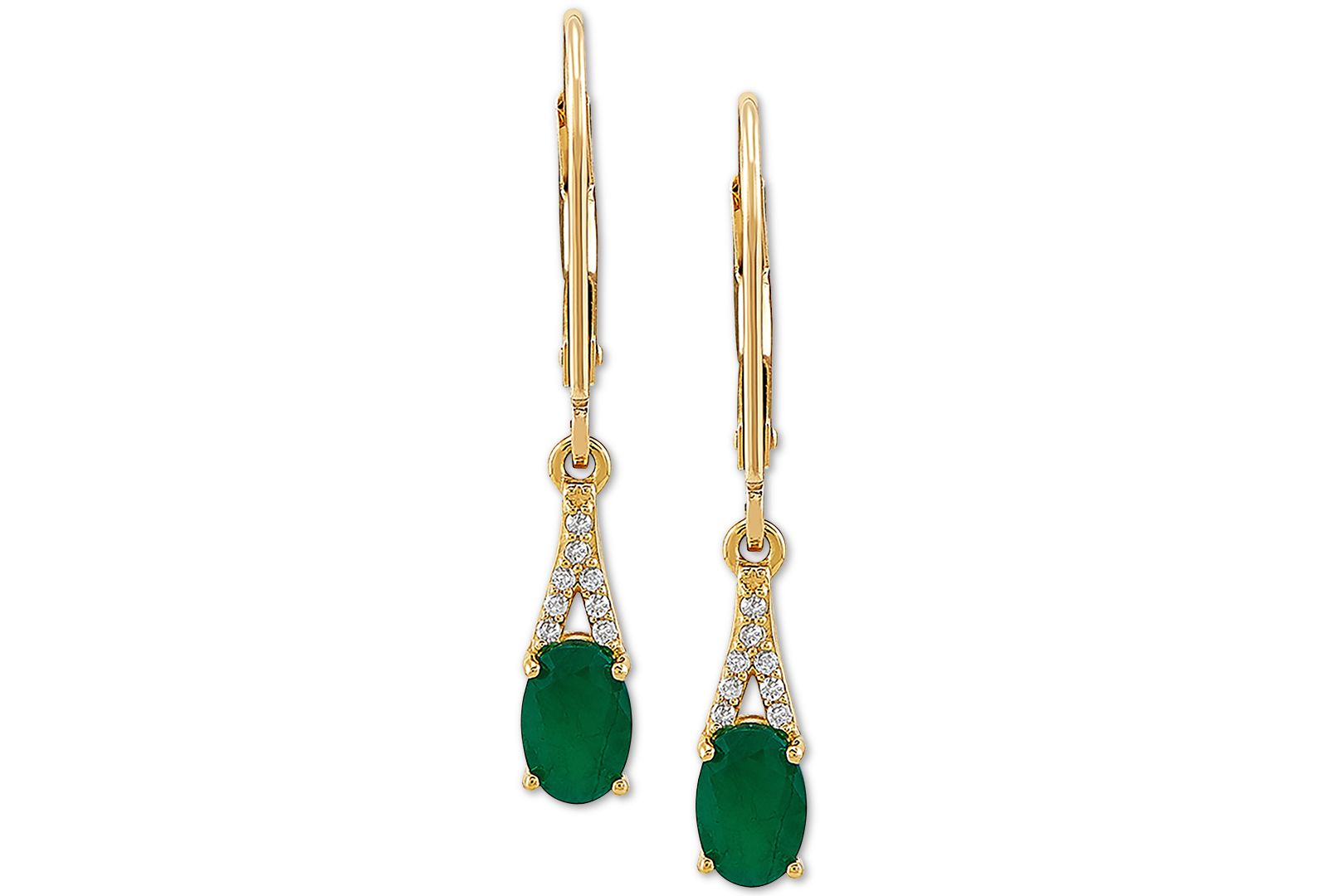 Серьги-подвески Emerald (7/8 ct. t.w.) & Diamond (1/20 ct. t.w.) в 10k Gold