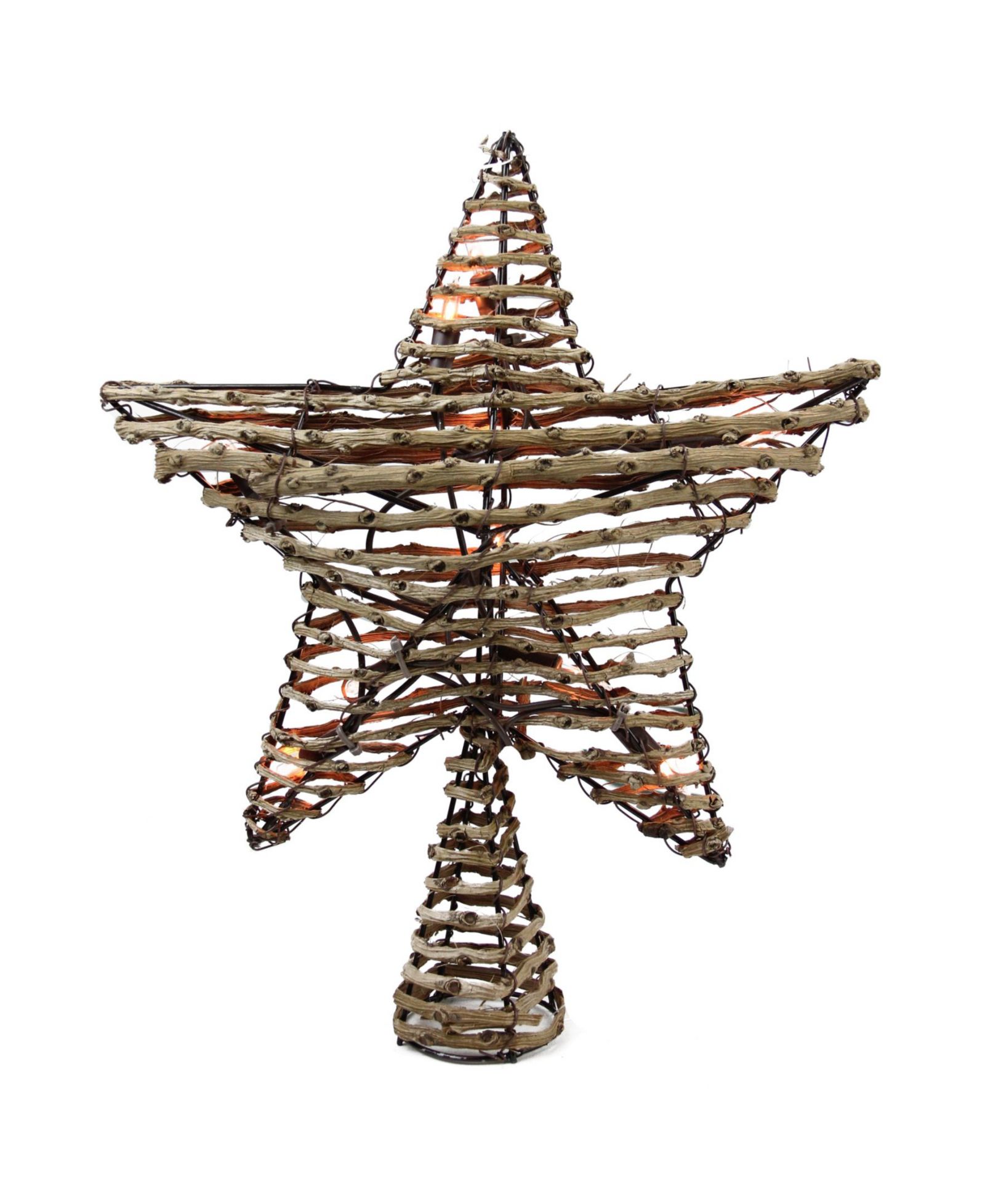 Northlight 11.5" Natural Brown Rattan Star Christmas Tree Topper - Clear Lights