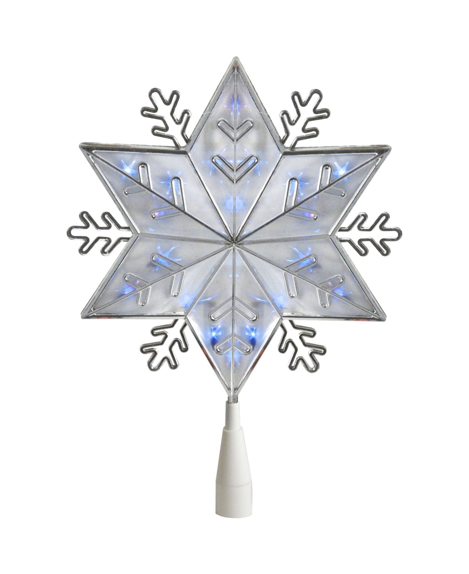 Northlight 10" Silver 6-Point Snowflake Christmas Tree Topper - Blue Lights