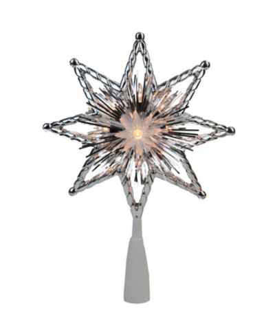 Украшение на елку Northlight 8" Retro Silver Tinsel 8-Point Star Christmas Tree Topper - Clear Lights