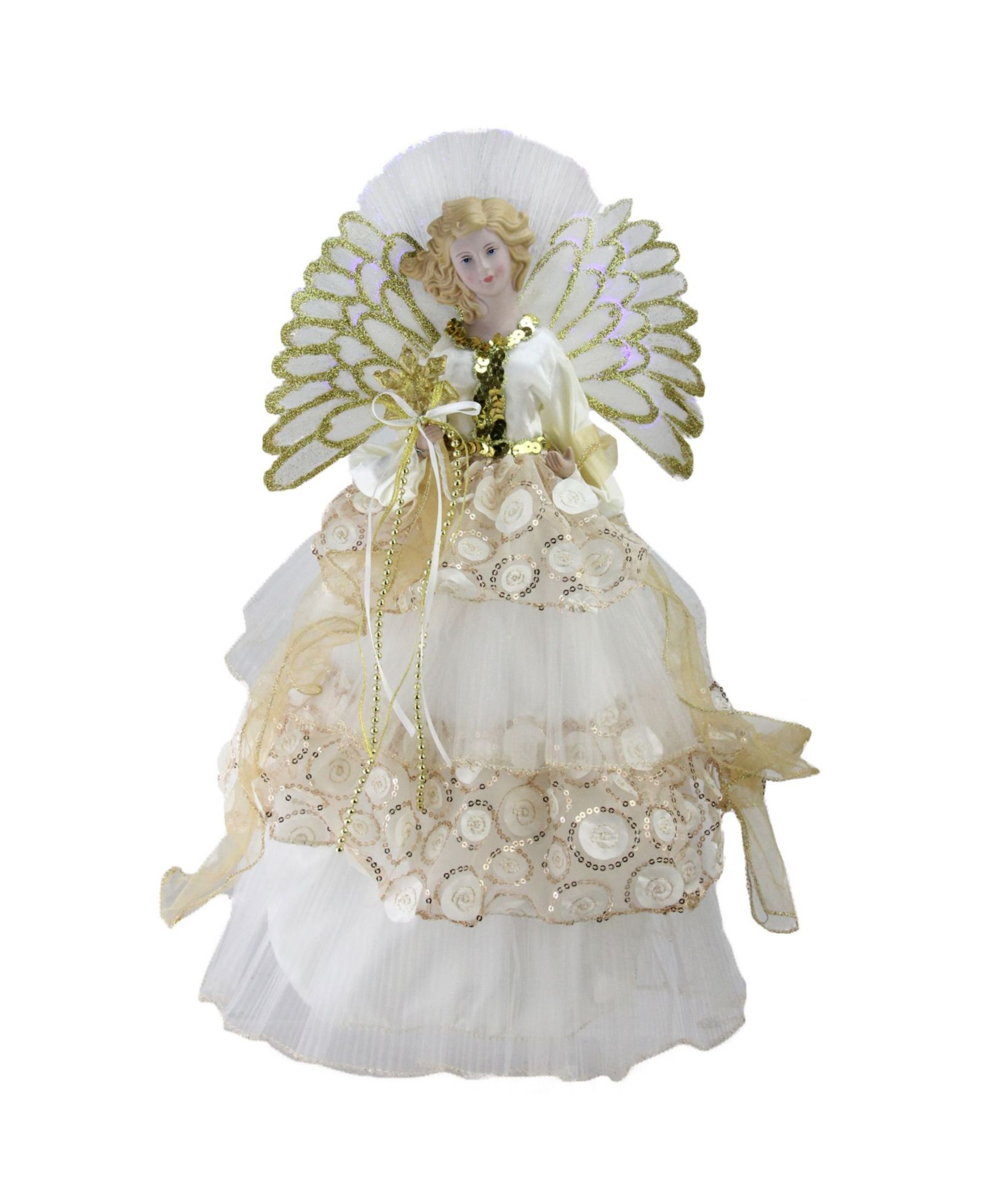 Украшение на елку Northlight 16" Lighted Fiber Optic Angel Cream and Gold Sequined Gown