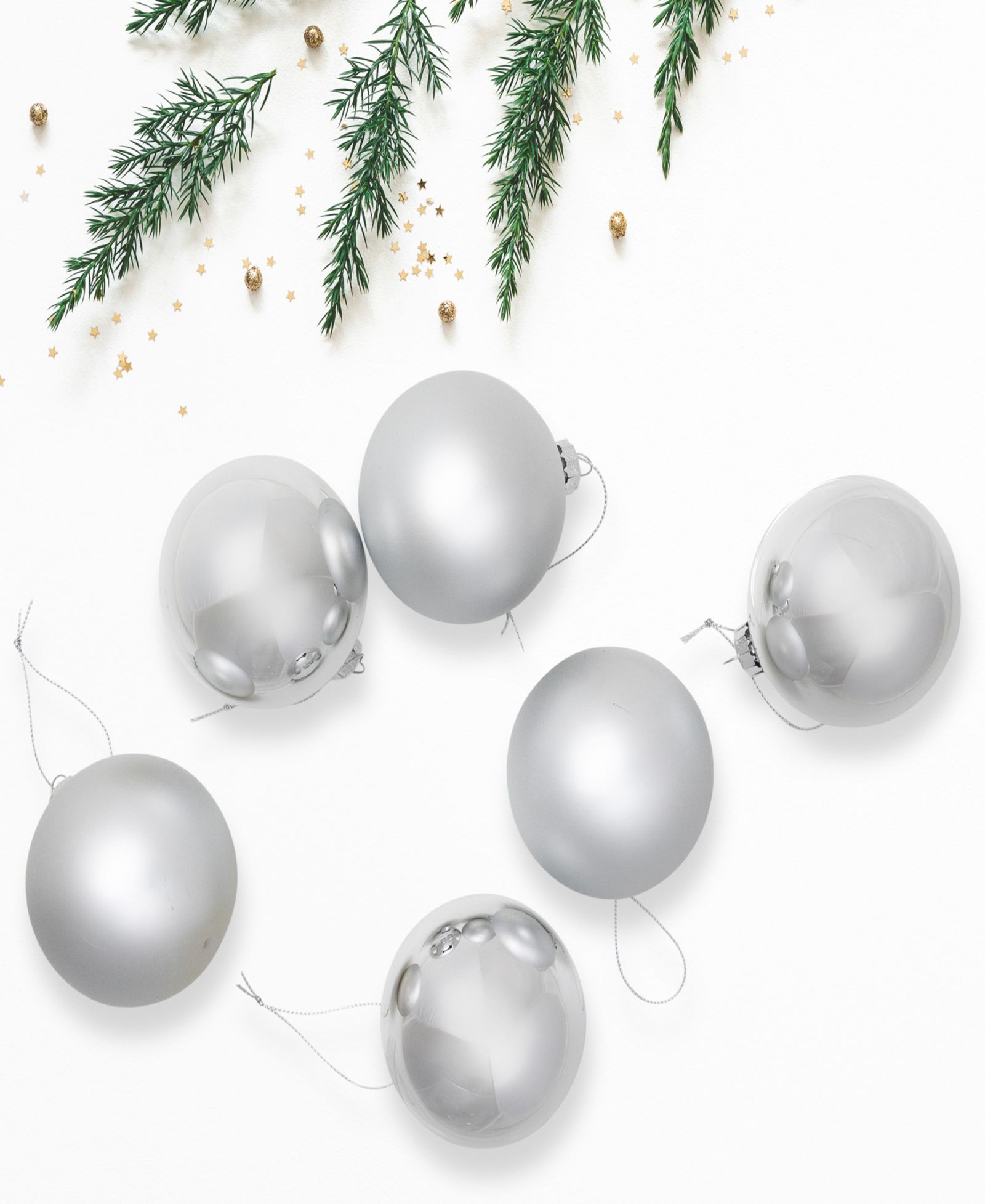 Набор елочных украшений Northlight 6-Piece Shiny and Matte Silver Glass Ball 3.25" 80mm
