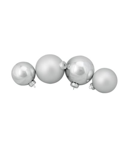 Northlight 72ct Silver Shiny and Matte Christmas Glass Ball Ornaments 3.25-4"
