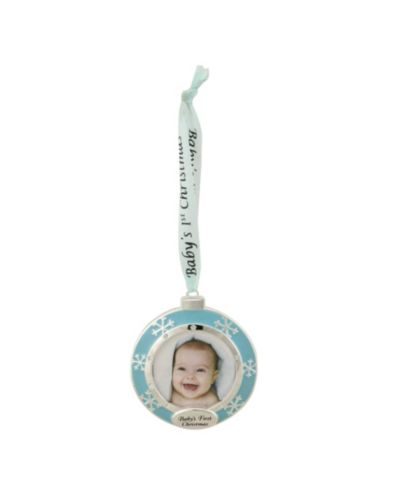 Northlight 3" Blue and Silver-Plated "Baby's First Christmas" Framed Ornament with Crystals