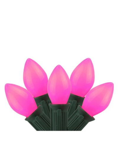 Northlight Set of 25 Opaque Pink C7 Christmas Lights 12" Spacing - Green Wire
