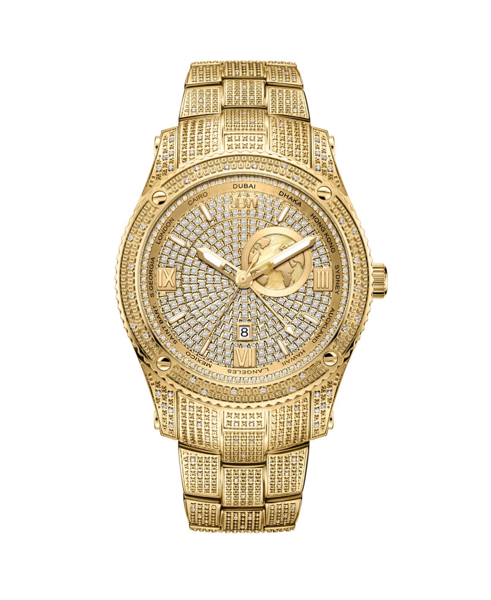 Мужские часы JBW Jet Setter GMT с браслетом из нержавеющей стали с напылением 18K Gold-Plated 46mm