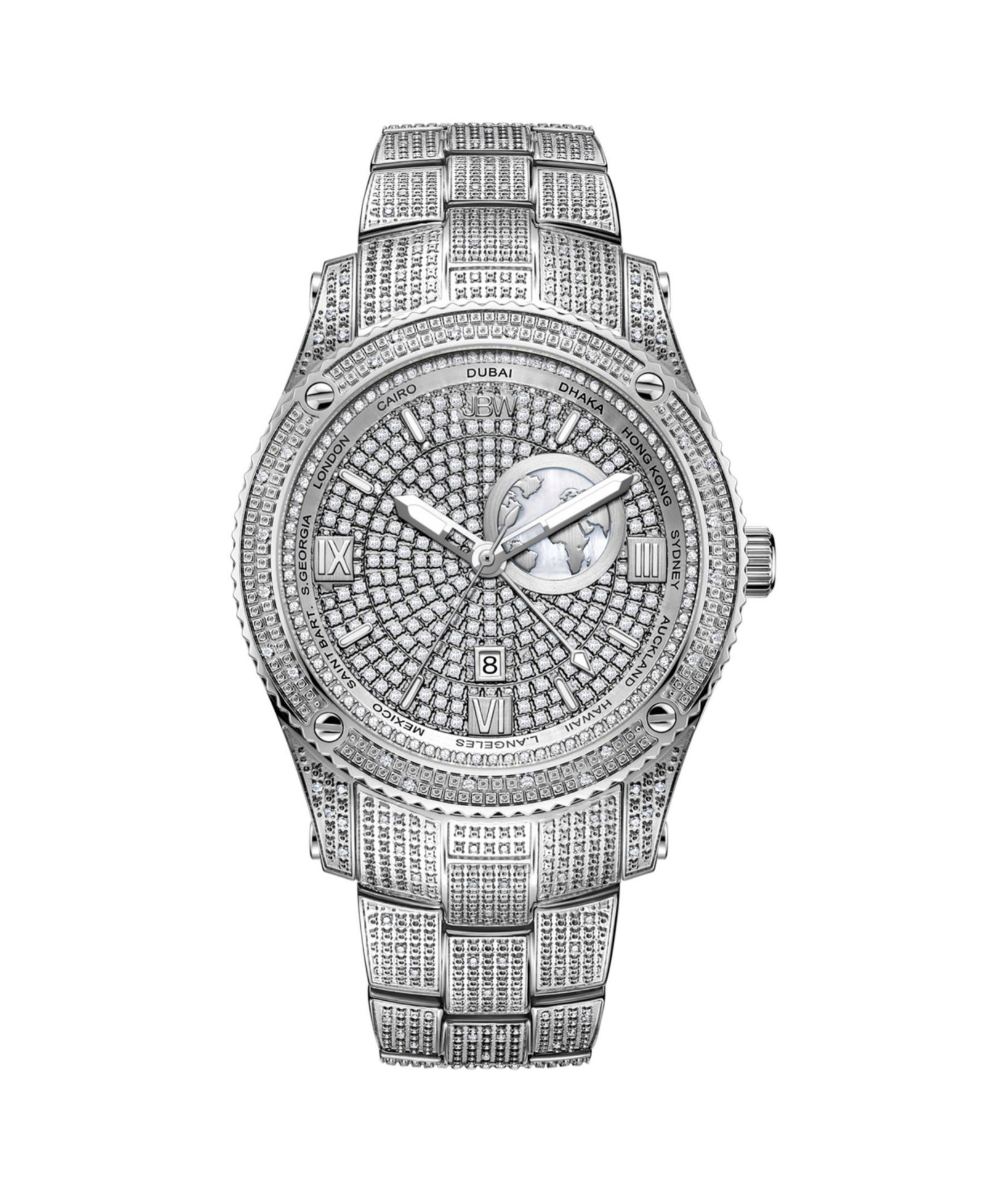 Мужские наручные часы JBW Men's Jet Setter GMT Silver-Tone Stainless Steel Bracelet Watch 46mm