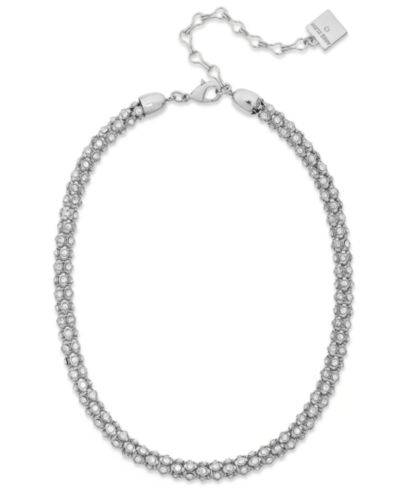 Серебристое ожерелье с трубчатым воротником и инкрустацией Anne Klein