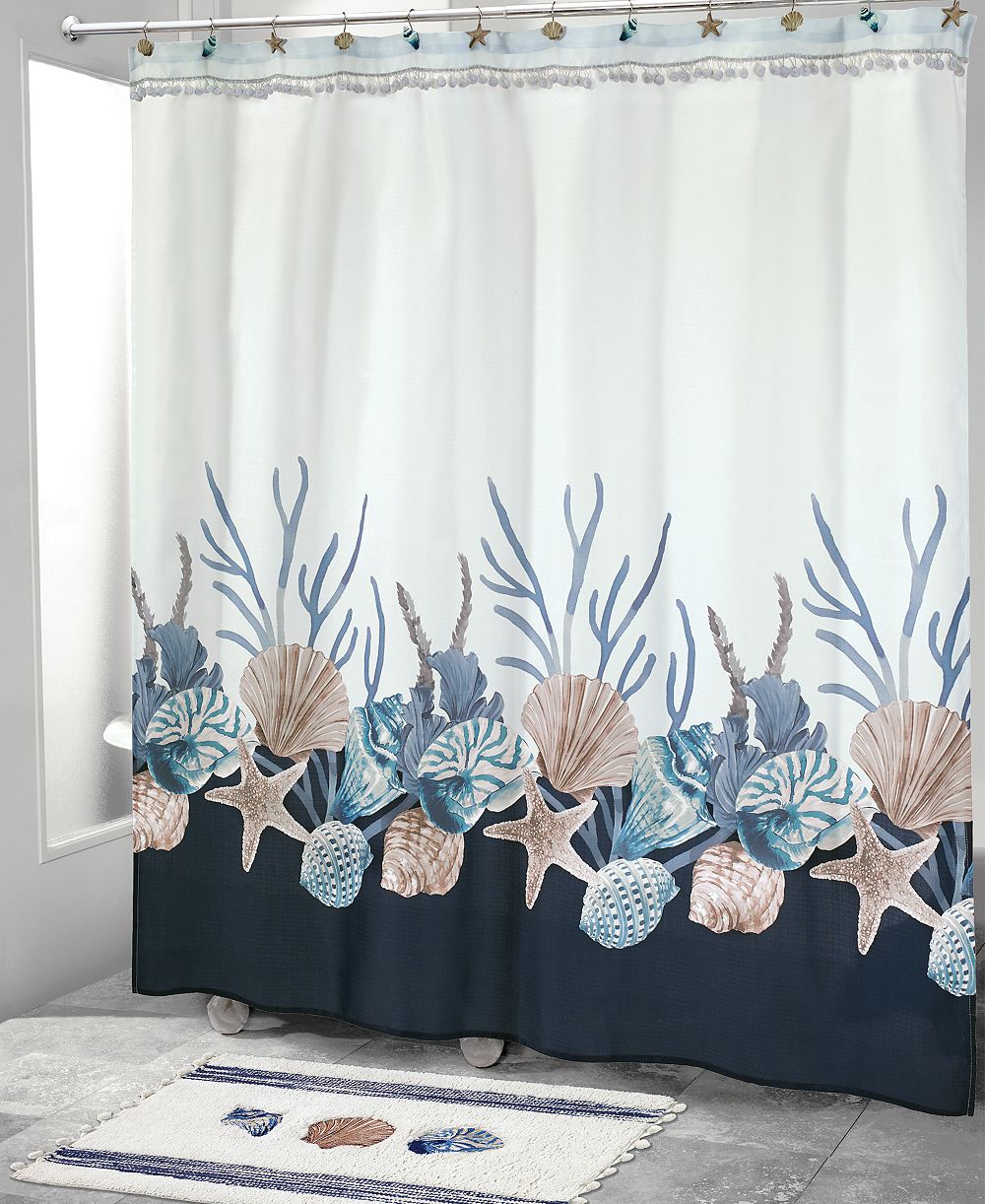 Avanti Штора для душа Blue Lagoon Ombre Seashells 72" x 72"