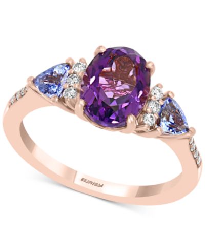 EFFY® Amethyst (1-5/8 ct. t.w.), Tanzanite (3/4 ct. t.w.) & Diamond (1/10 ct. t.w.) Ring in 14k Rose Gold