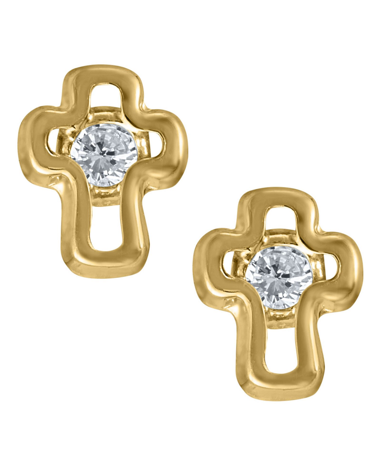 Детские серьги с крестом из кубического циркония, 14k желтое золото