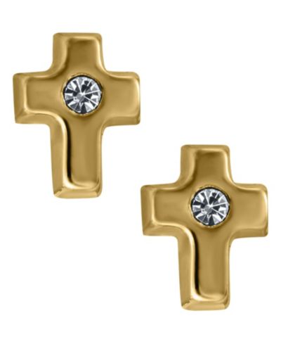 Детские серьги-крестики с кубической цирконией, 14k желтое золото