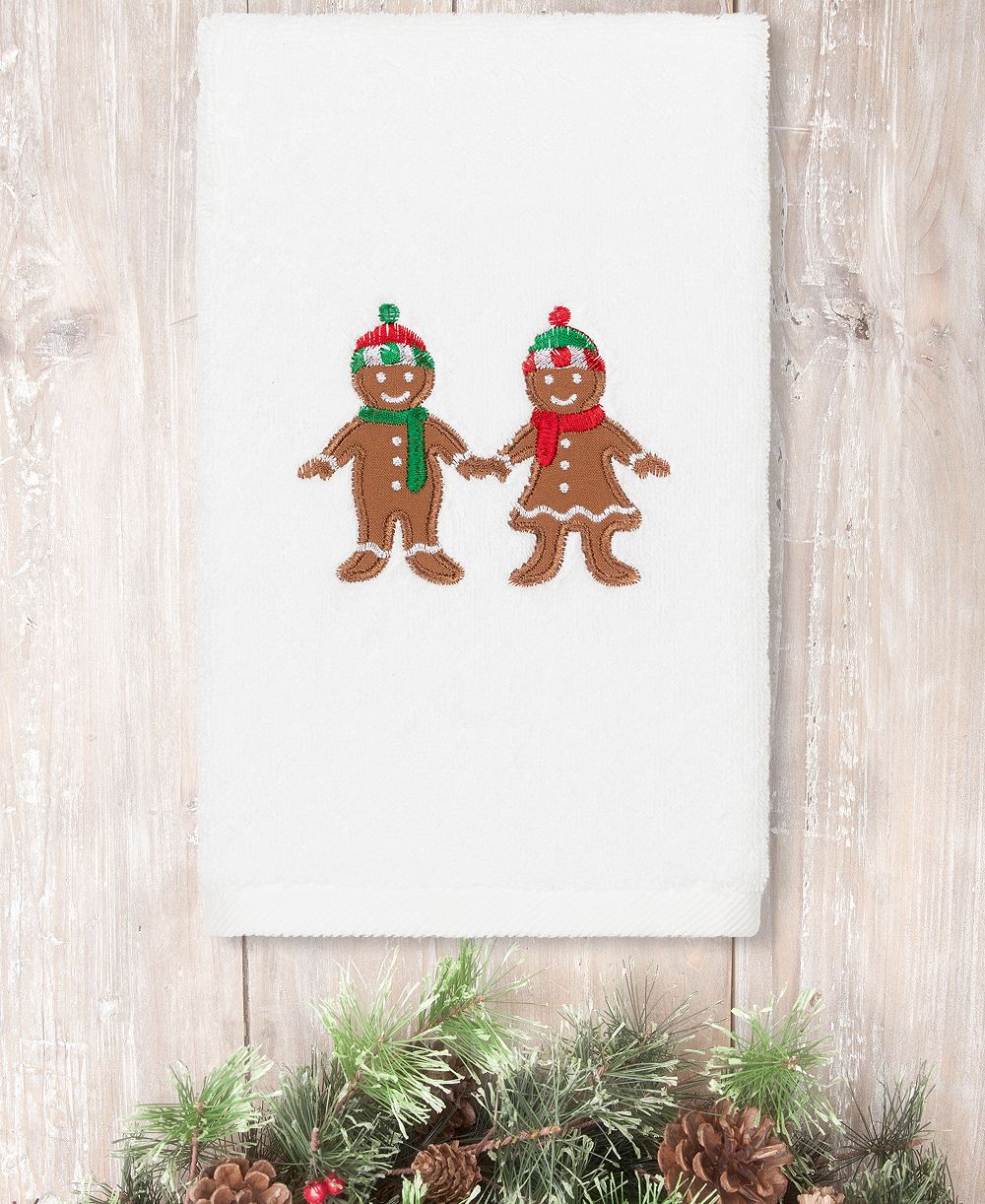 Linum Home Christmas Gingerbread Embroidered 100% Turkish Cotton Hand Towel