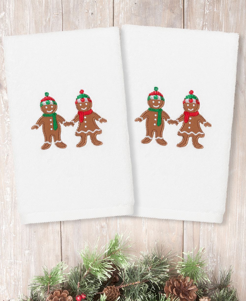 Набор из 2 полотенец для рук Linum Home Christmas Gingerbread Embroidered 100% Turkish Cotton