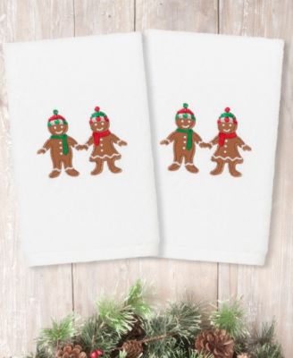 Linum Home Christmas Gingerbread Embroidered 100% Turkish Cotton 2-Pc. Hand Towel Set