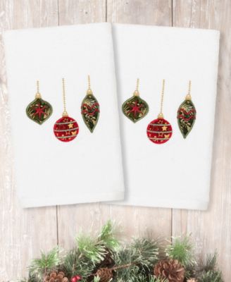 Linum Home Christmas Ornaments Embroidered 100% Turkish Cotton 2-Pc. Hand Towel Set