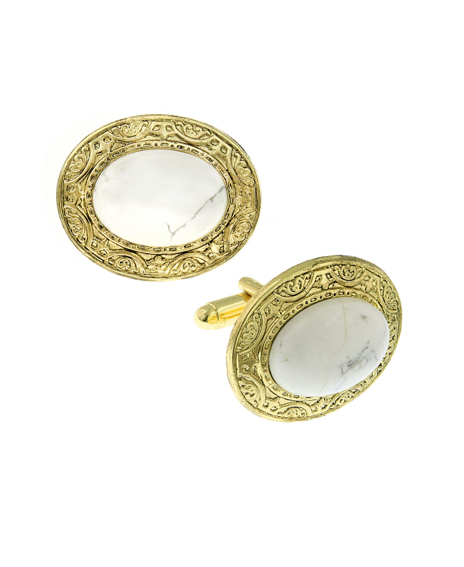 Запонки 1928 Jewelry 14K Gold Plated Semi-Precious Howlite Oval