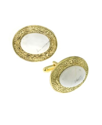 Запонки 1928 Jewelry 14K Gold Plated Semi-Precious Howlite Oval