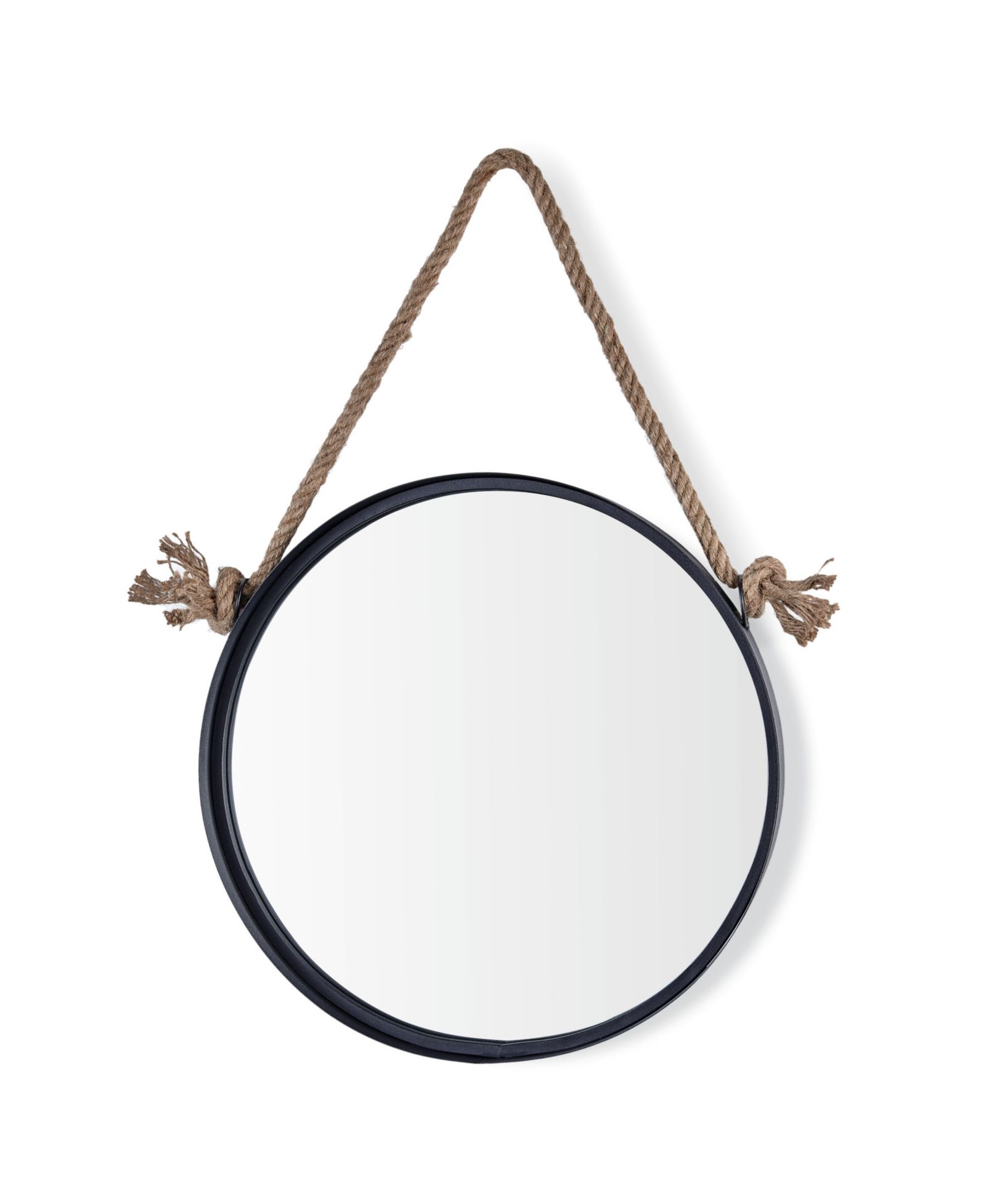 Danya B Dark Brown Iron Framed Round Accent Mirror with Hanging Rope