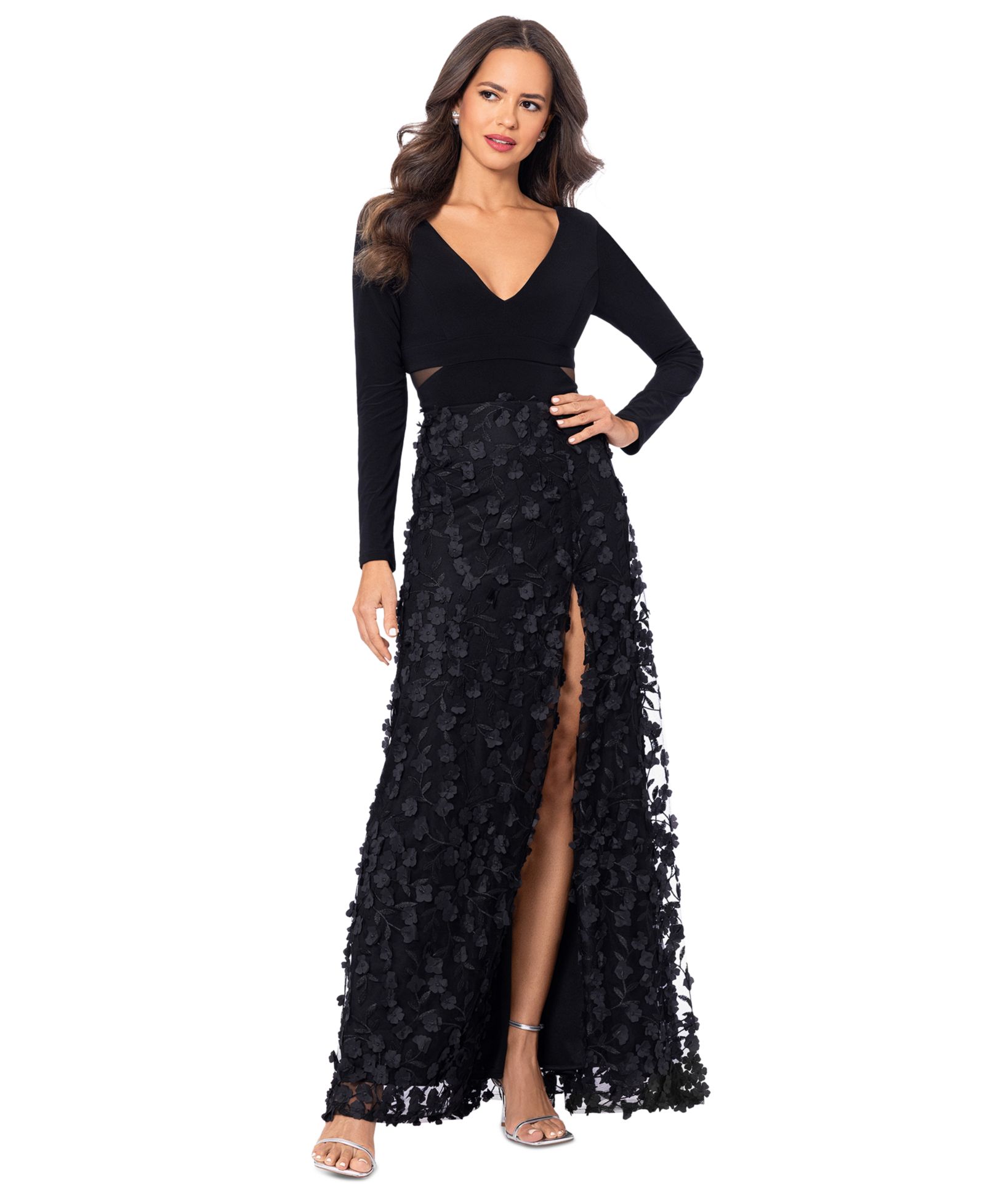 XSCAPE Women's Mesh-Cutout Flower Gown