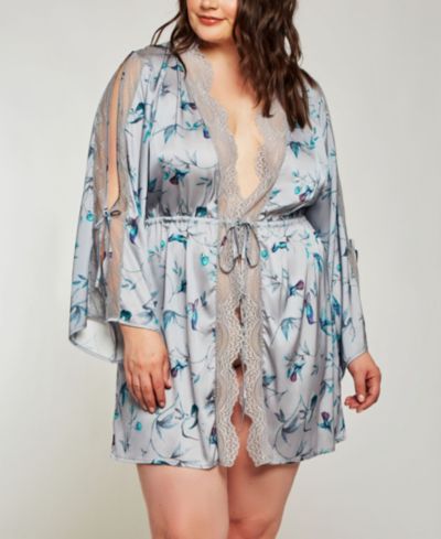 iCollection Plus Size Hummingbird Print Robe Lingerie, Online Only