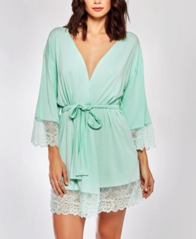 iCollection Elegant Modal Knit Robe Lingerie with Contrast Scalloped Lace