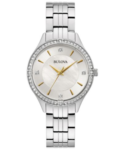 Bulova Women's Crystal Stainless Steel Bracelet Watch 32mm, Created for Macy's