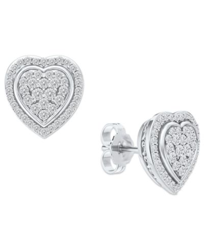 Diamond Heart Cluster Stud Earrings (1/2 ct. t.w.) in Sterling Silver