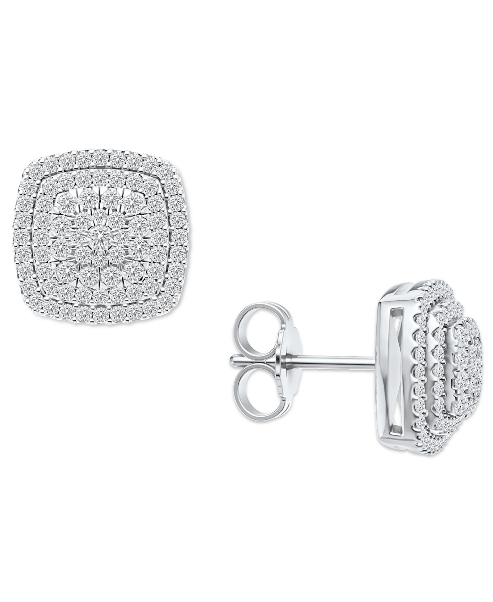 Diamond Square Cluster Stud Earrings (1/2 ct. t.w.) из стерлингового серебра