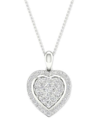 Подвеска кулон Diamond Heart Cluster (1/2 ct. t.w.) из стерлингового серебра, 16" + 2" удлинитель