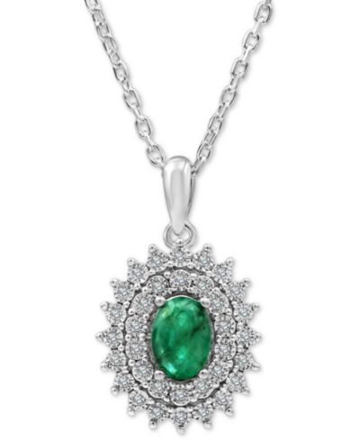Подвеска с изумрудом (3/4 ct. t.w.) и бриллиантом (1/10 ct. t.w.) 18" из стерлингового серебра