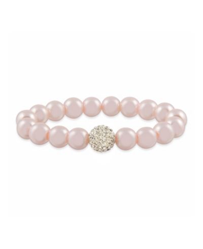 Браслет Macy's Pink Imitation Pearl с кристаллом, растягивающийся