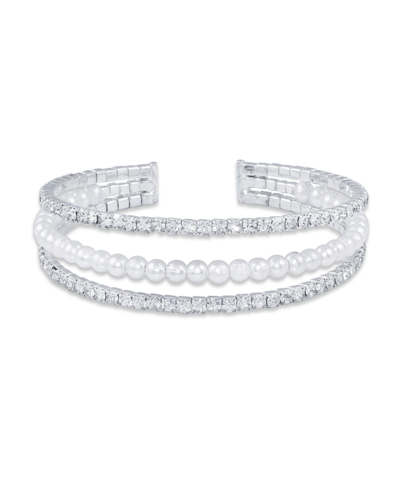 Macy's 3 Row Crystals with Imitation Pearl Coil Cuff Bracelet