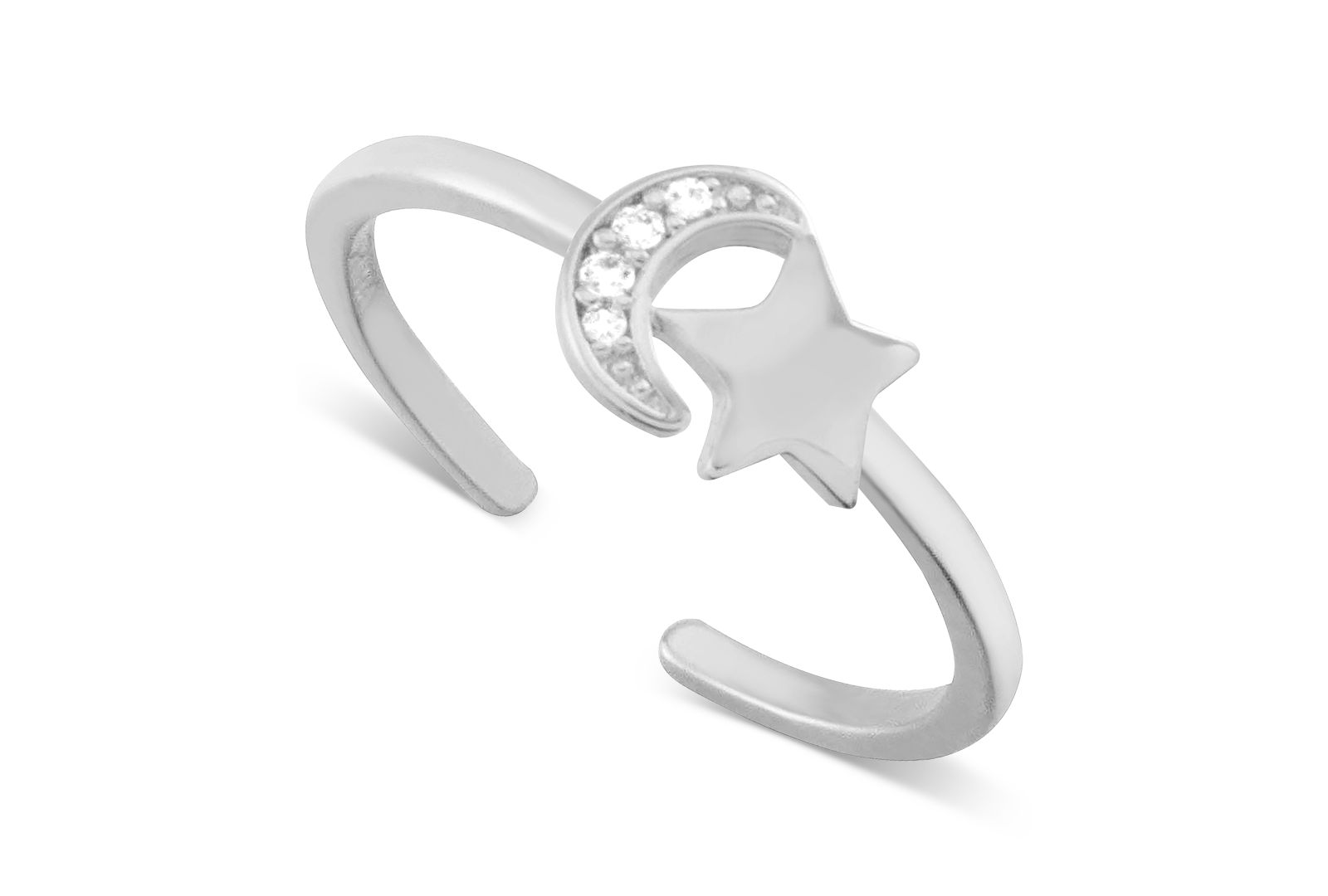 And Now This Crystal Moon & Star Toe Ring in Silver-Plate