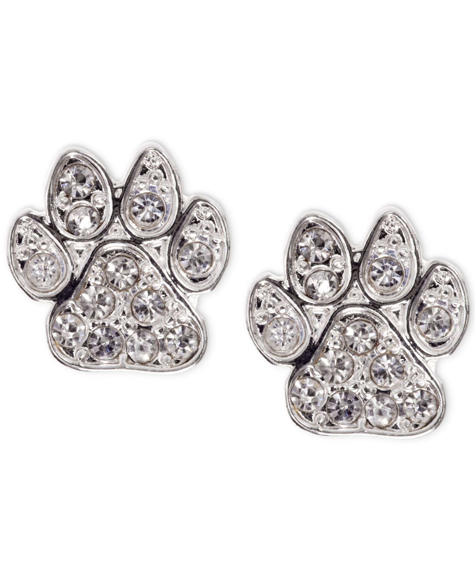 Серьги-гвоздики Pet Friends Jewelry Silver-Tone Pavé Paw