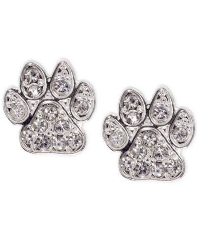 Серьги-гвоздики Pet Friends Jewelry Silver-Tone Pavé Paw
