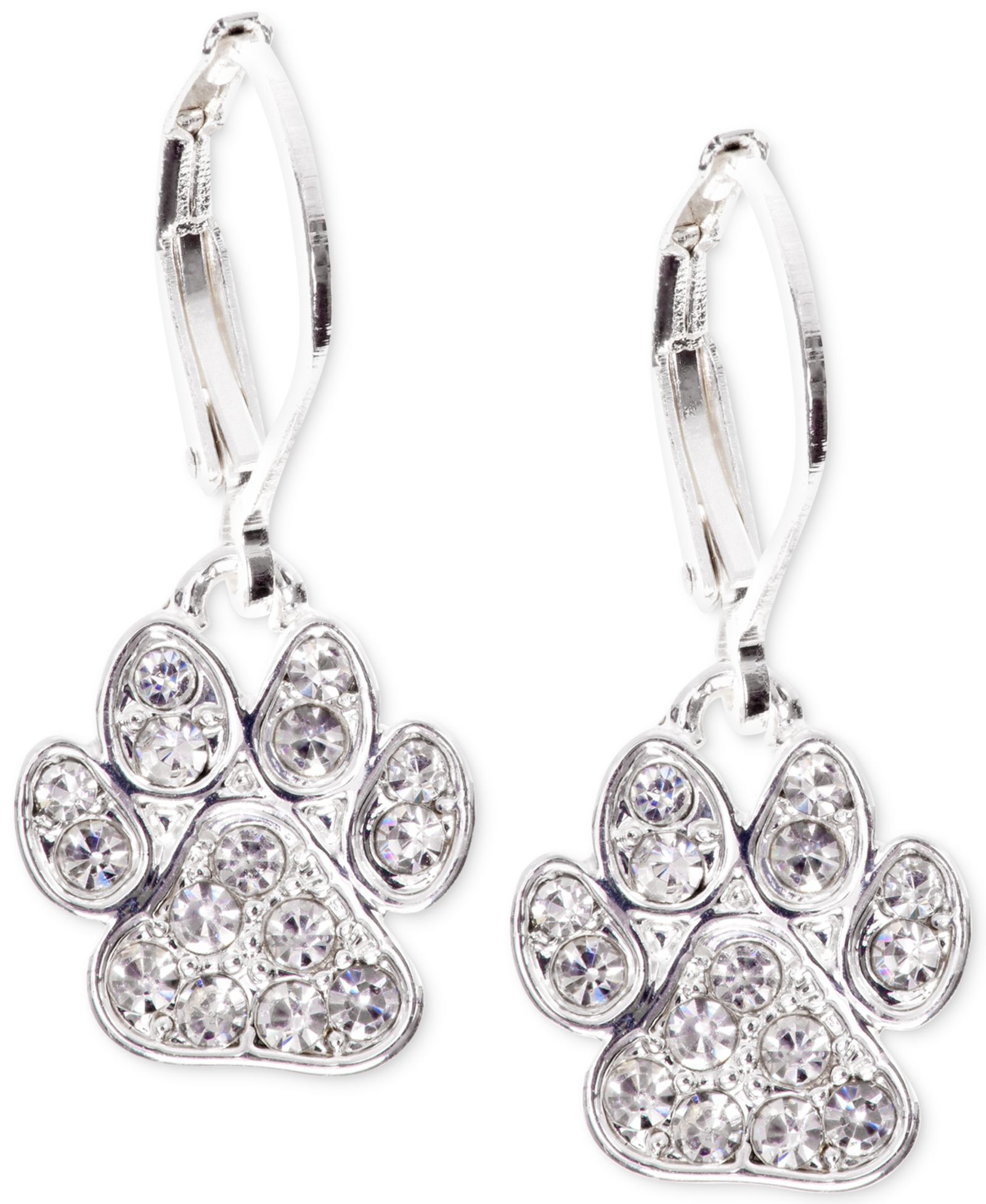 Pet Friends Jewelry Серебристые серьги-подвески с лапкой и паве