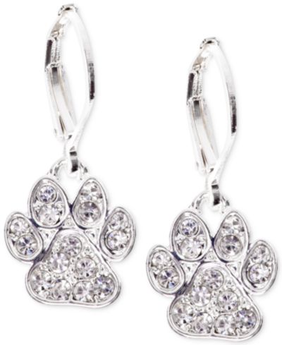 Pet Friends Jewelry Серебристые серьги-подвески с лапкой и паве