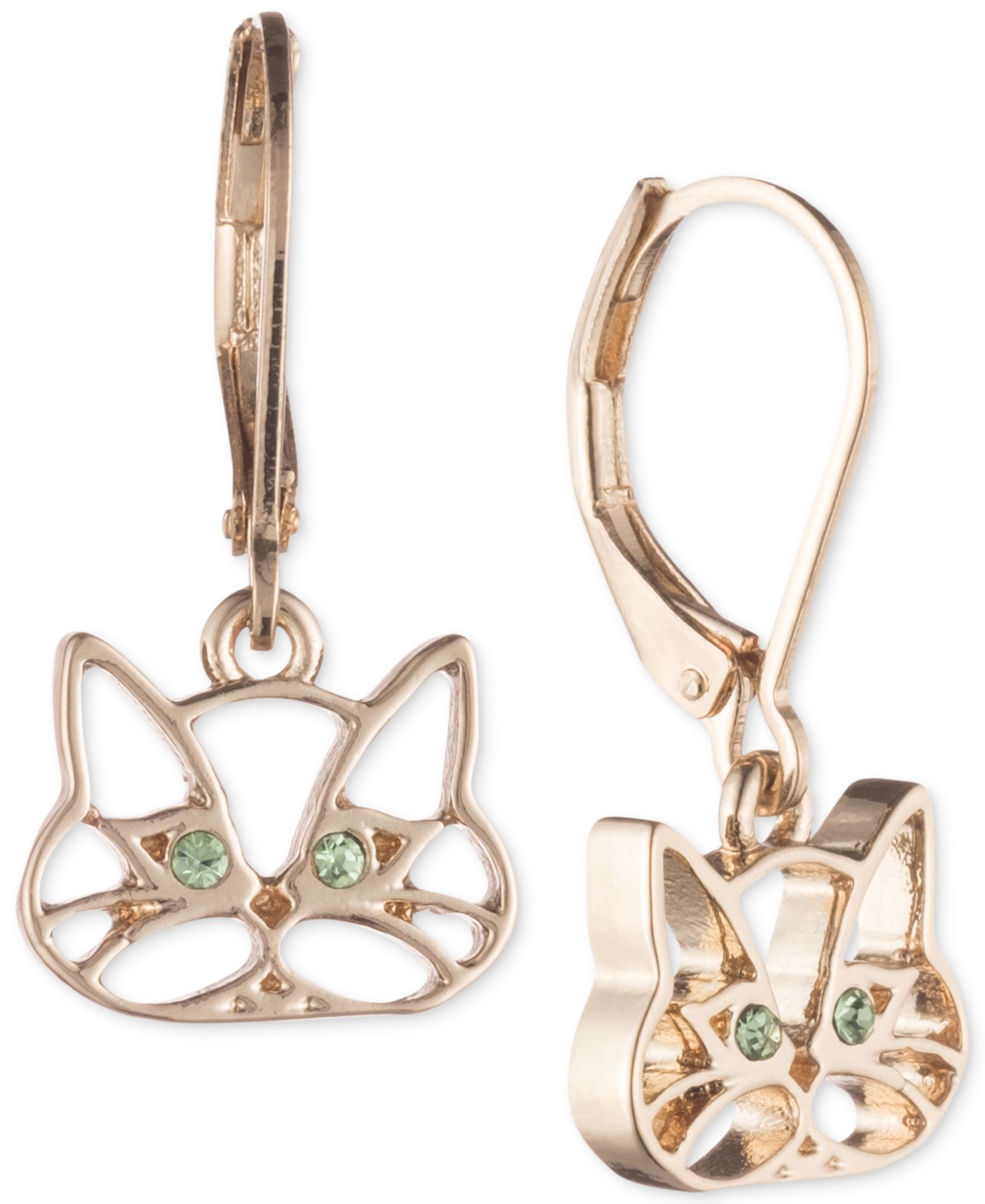 Серьги-подвески Pet Friends Jewelry Gold-Tone Green Crystal Cat