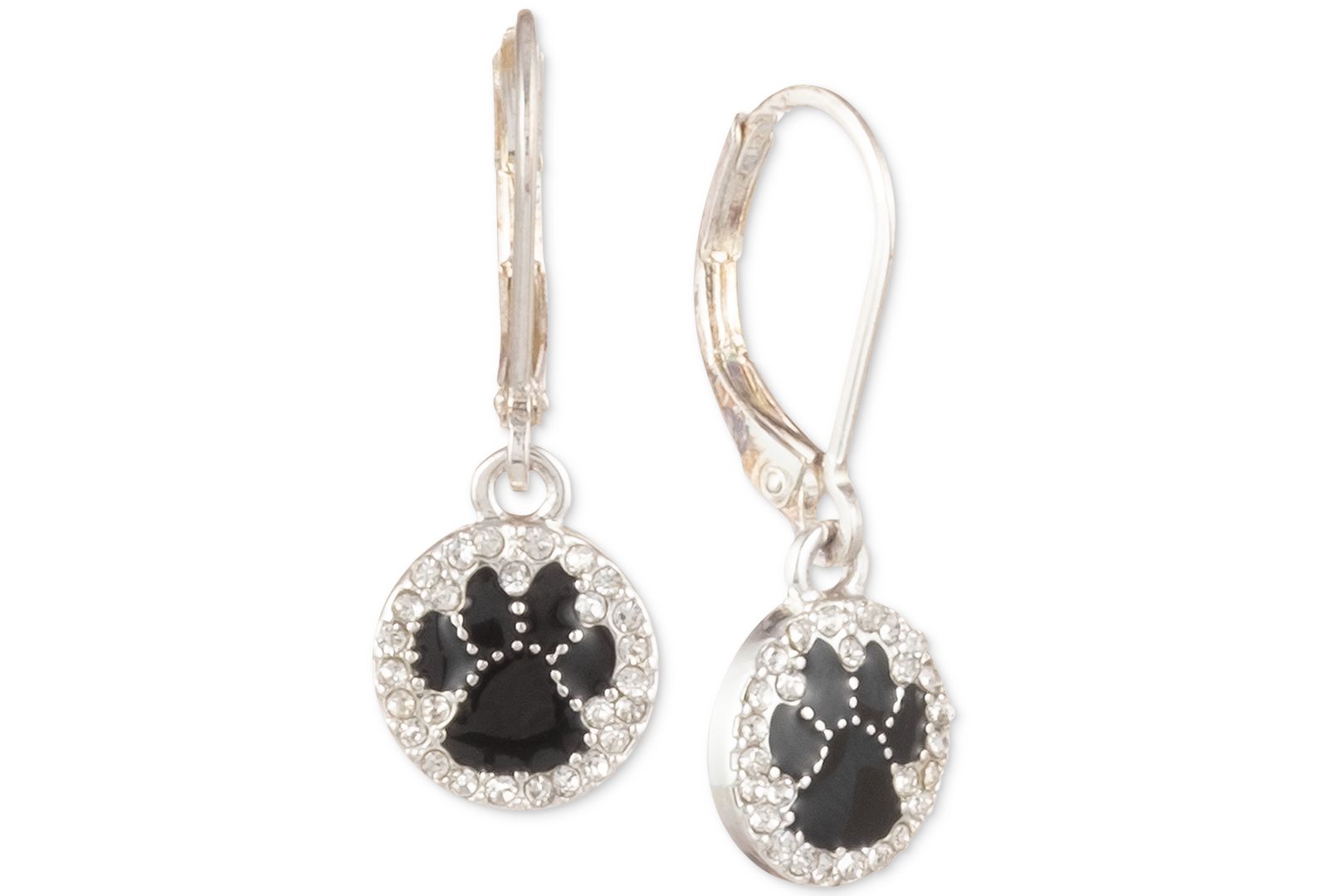 Серьги Pet Friends Jewelry Silver-Tone Black Paw Pavé Drop