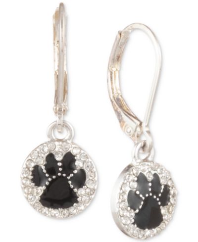 Серьги Pet Friends Jewelry Silver-Tone Black Paw Pavé Drop