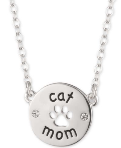 Pet Friends Jewelry Silver-Tone Cat Mom Pendant Necklace, 16" + 3" extender