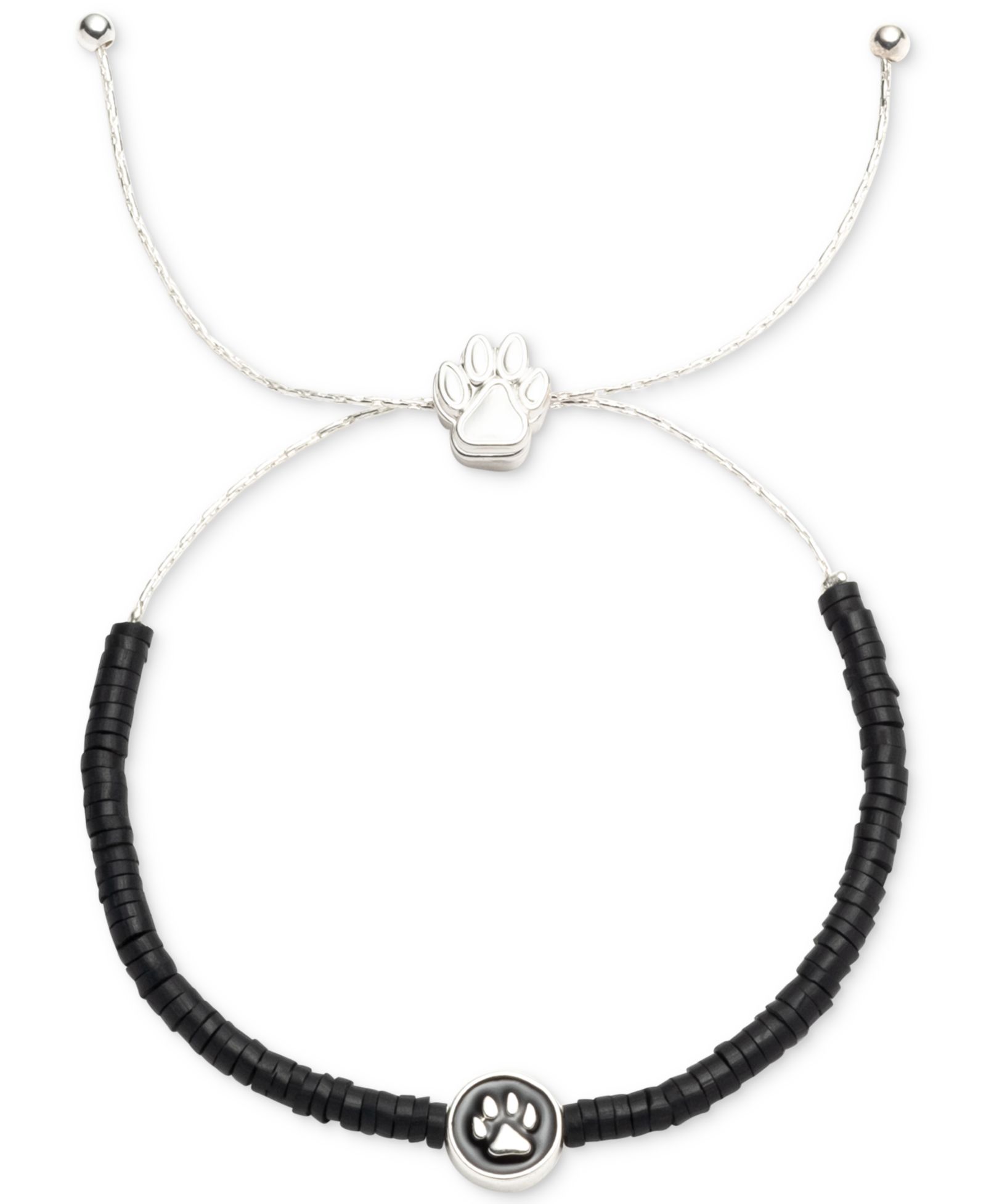 Браслет Pet Friends Jewelry Silver-Tone Paw Charm Black Bead Slider
