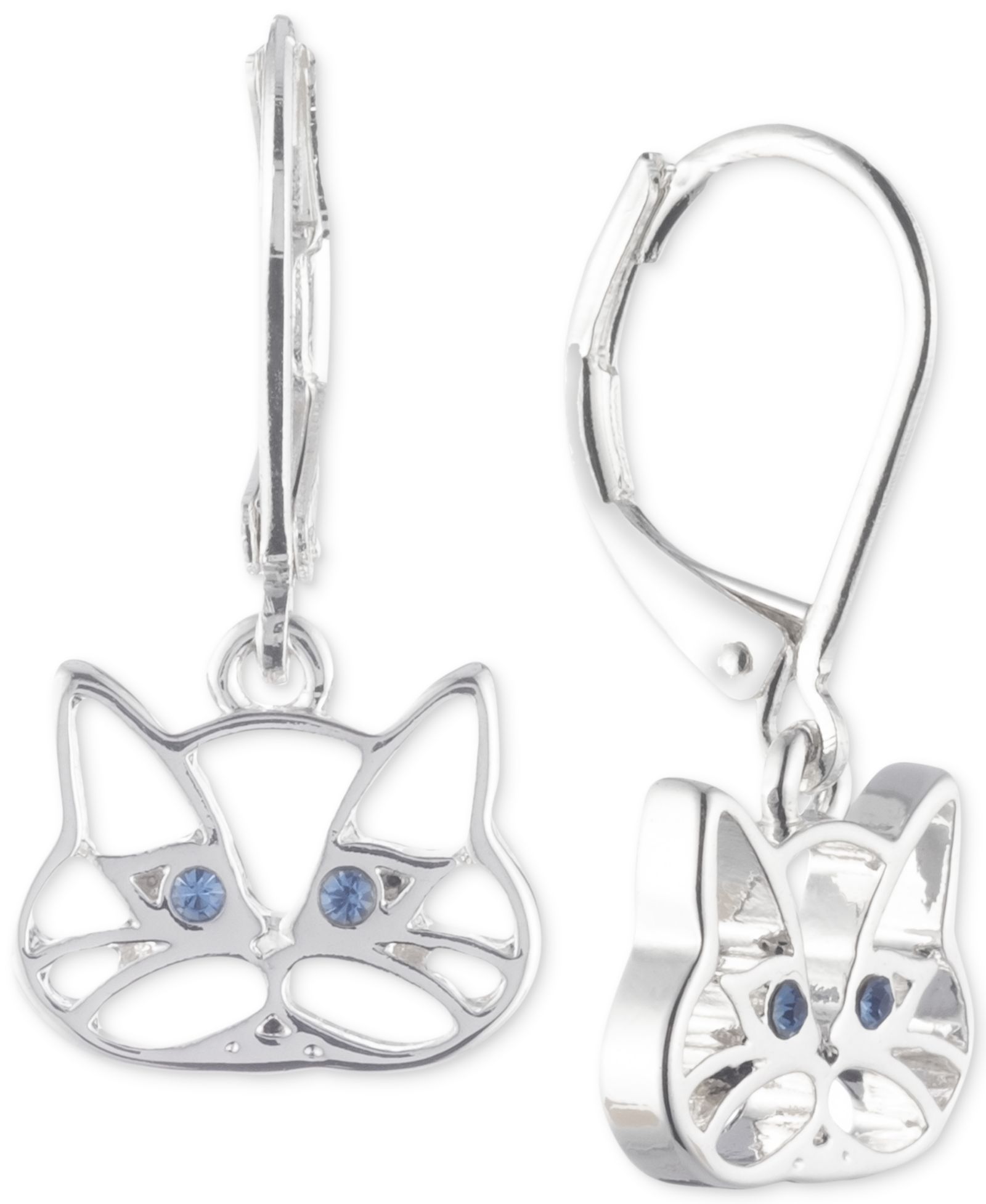 Серьги-подвески Pet Friends Jewelry Silver-Tone Blue Crystal Cat Drop Earrings