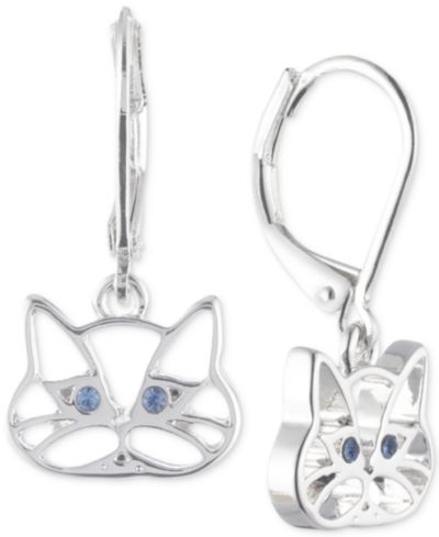 Серьги-подвески Pet Friends Jewelry Silver-Tone Blue Crystal Cat Drop Earrings