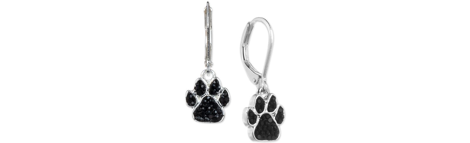 Серьги Pet Friends Jewelry Silver-Tone Black Pavé Paw Drop