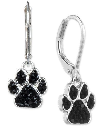 Серьги Pet Friends Jewelry Silver-Tone Black Pavé Paw Drop