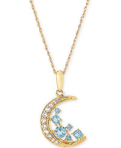 Подвеска-кулон с синим топазом (3/8 ct. t.w.) и белым топазом (1/6 ct. t.w.) в форме полумесяца из 14k Gold, 18"