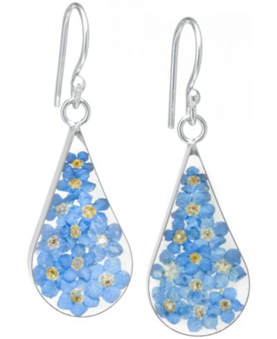 Серьги с сухоцветами в форме капли, серебро, Multi, Blue, Yellow или Purple
