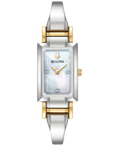 Bulova Women's Classic Diamond Accent Two-Tone Stainless Steel Bangle Bracelet Watch 28x33mm